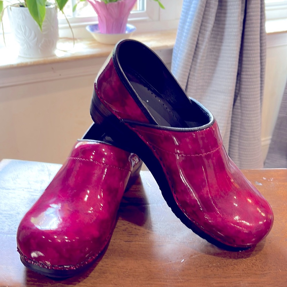 Cherry Red Patten Leather Sanita Clogs